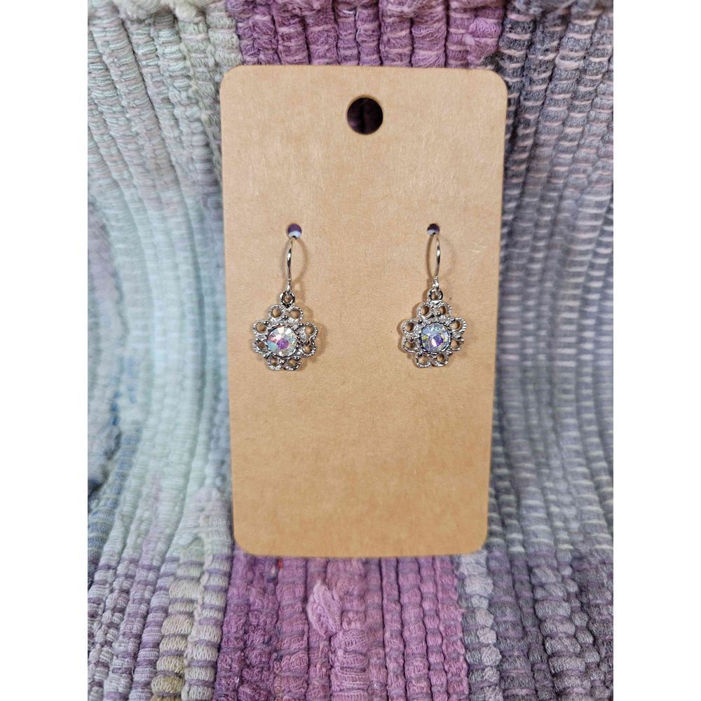 (3 for $15)~JoMa~ Silvertone Flower Earrings with Austrailian Crystal- NWT